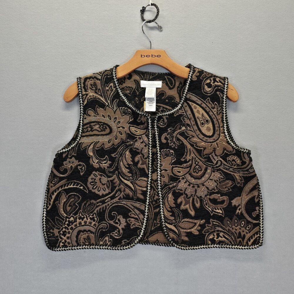 House Of Harlow 1960 Jacquard Short Vest Brown Gold Paisley 70’s-Boho Indie
